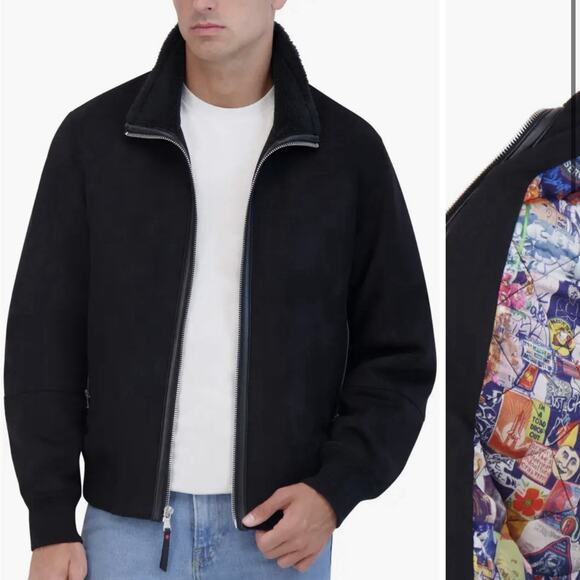 Robert Graham Vegan Suede Insulated Zip Up Black Bomber Jacket Medium NEW Sherpa - Picture 7 of 7